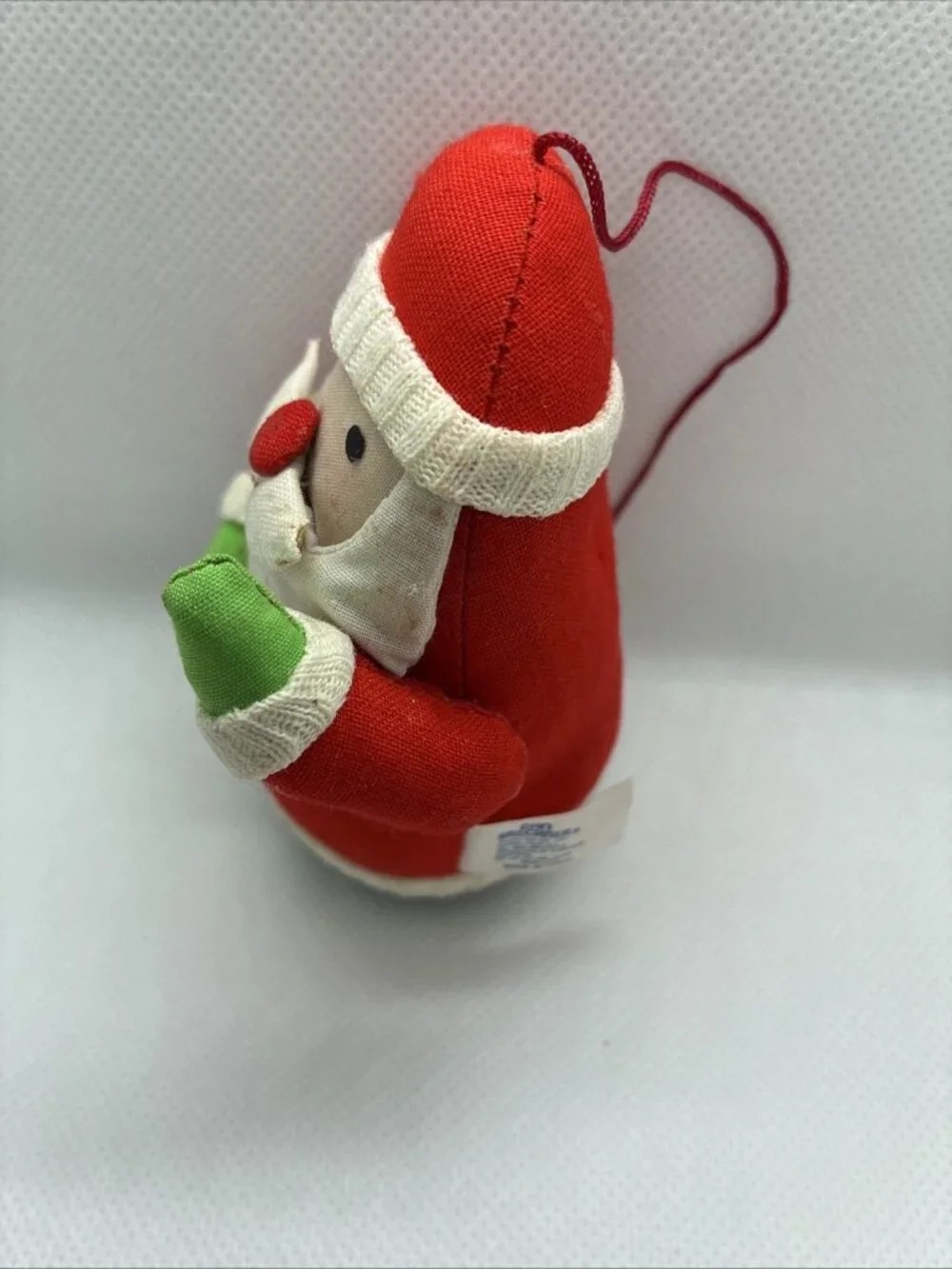 Vintage Handmade Cloth Santa Christmas Ornament Red Green Hanging Decor Rustic